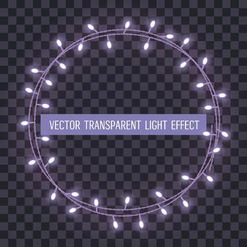 Round frame of overlapping, glowing string lights on a transparent background. Vector illustration