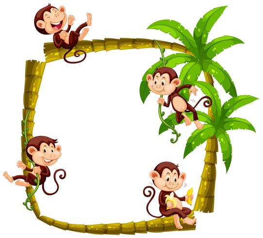 Frame design with monkeys on coconut tree vector