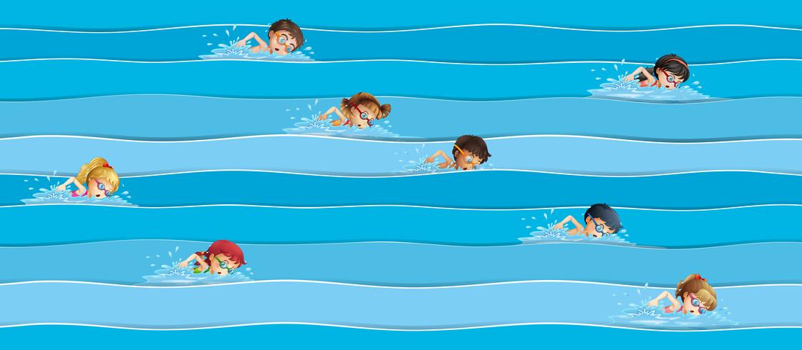 Niños en la carrera de natación. vector