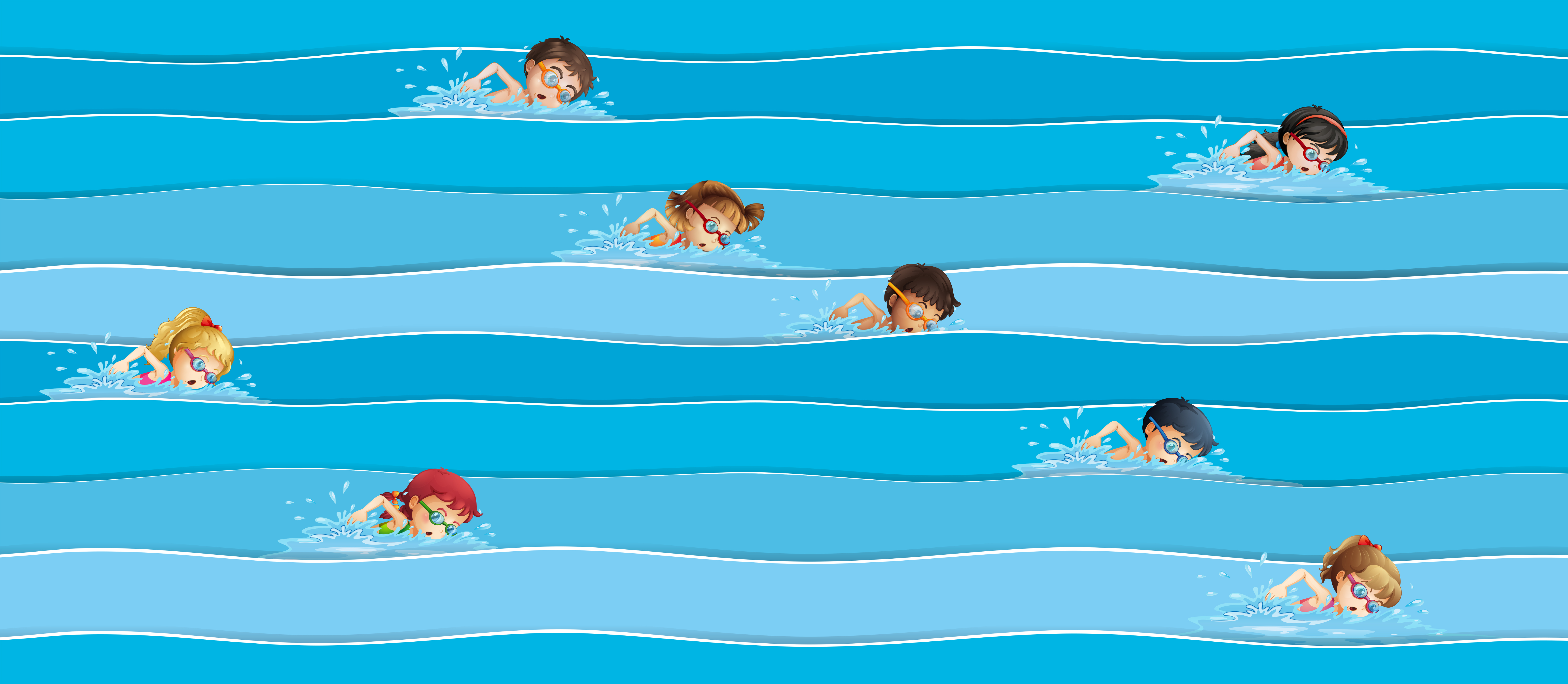 Children Swimming Cartoon