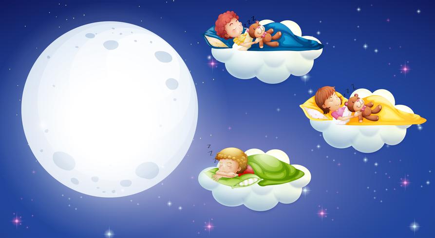 Niños durmiendo en la noche. vector