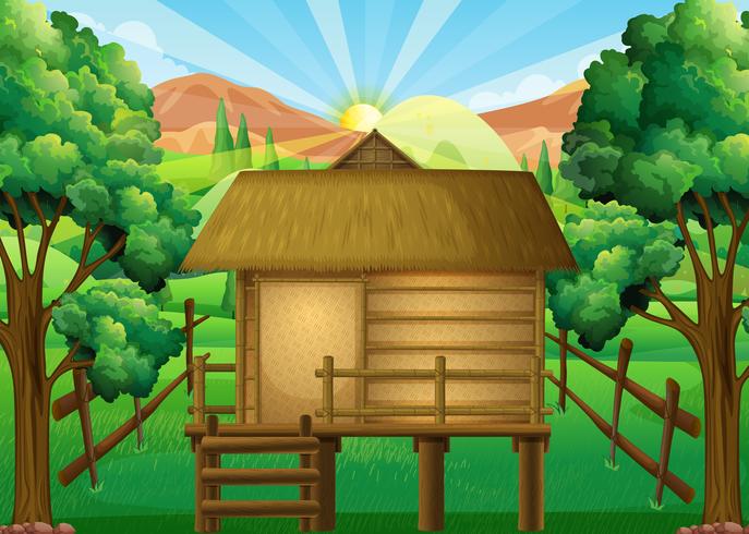 Wood hut in the forest vector