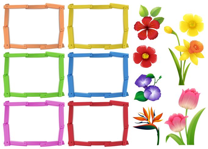 Frame template with different kinds of flowers vector