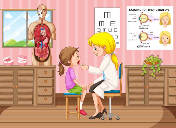 Doctor examining little girl in clinic vector