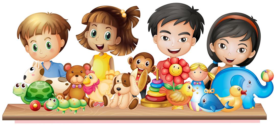 Many children looking at cute toys vector