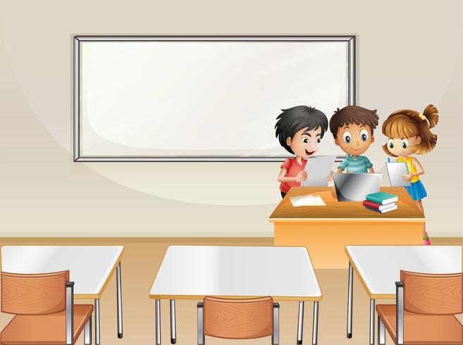 Students working in group in classroom 352785 Vector Art at Vecteezy