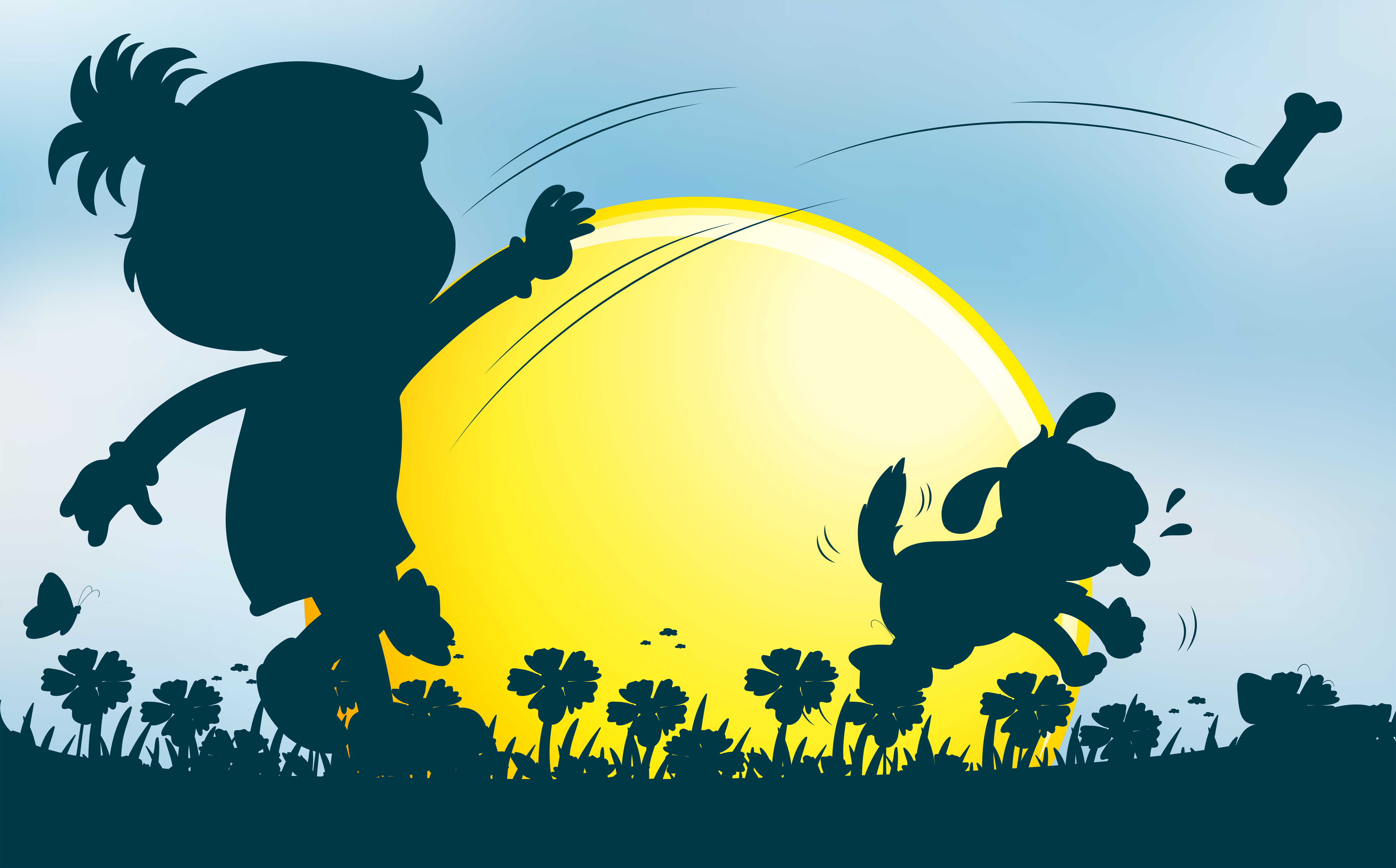 Girl throwing bone for dog in garden 352812 Vector Art at Vecteezy