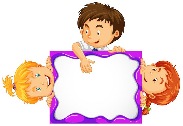 Three kids behind the white board vector