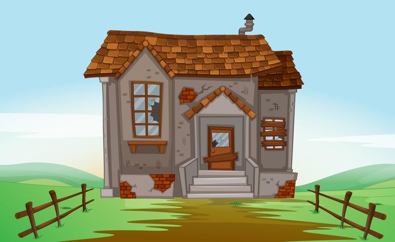 Ruined house in the field vector