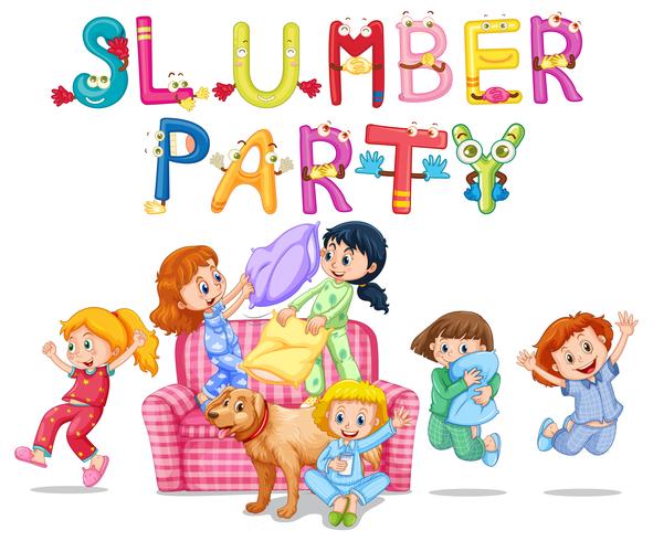 Slumber party with girls in pajamas at home vector