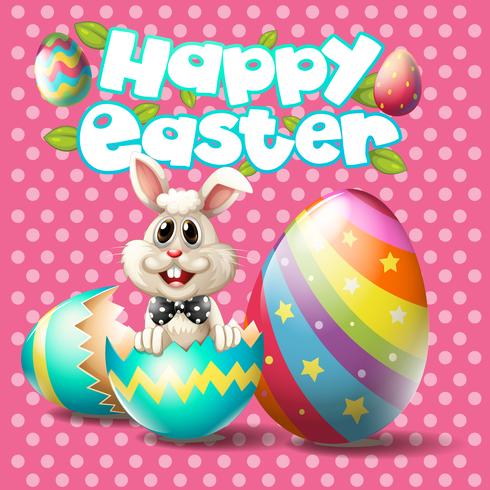 Happy Easter with bunny and eggs on pink background vector