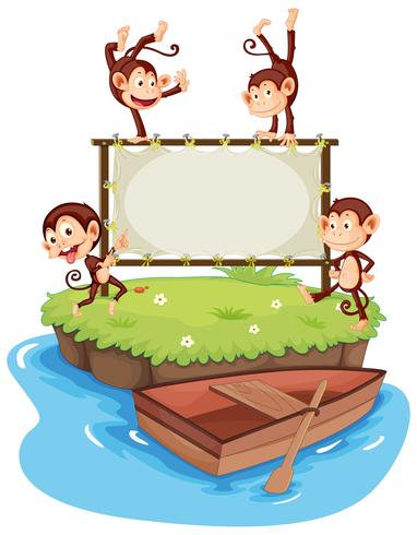 Frame template with monkeys on island vector