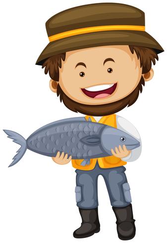 Pescador con grandes peces en las manos vector