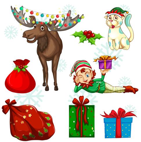 Christmas set with reindeer and presents vector