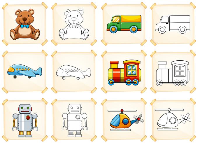 Coloring template for different toys vector