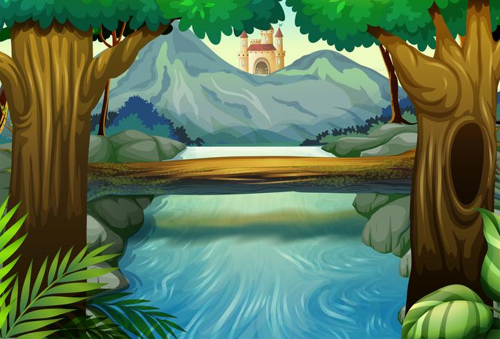 Scene with river in the forest vector