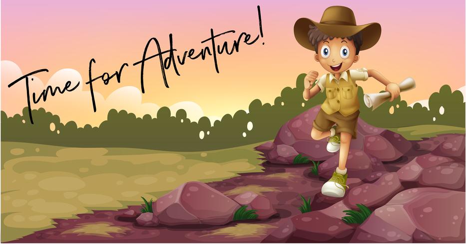 Boy camping out and phrase time for adventure vector