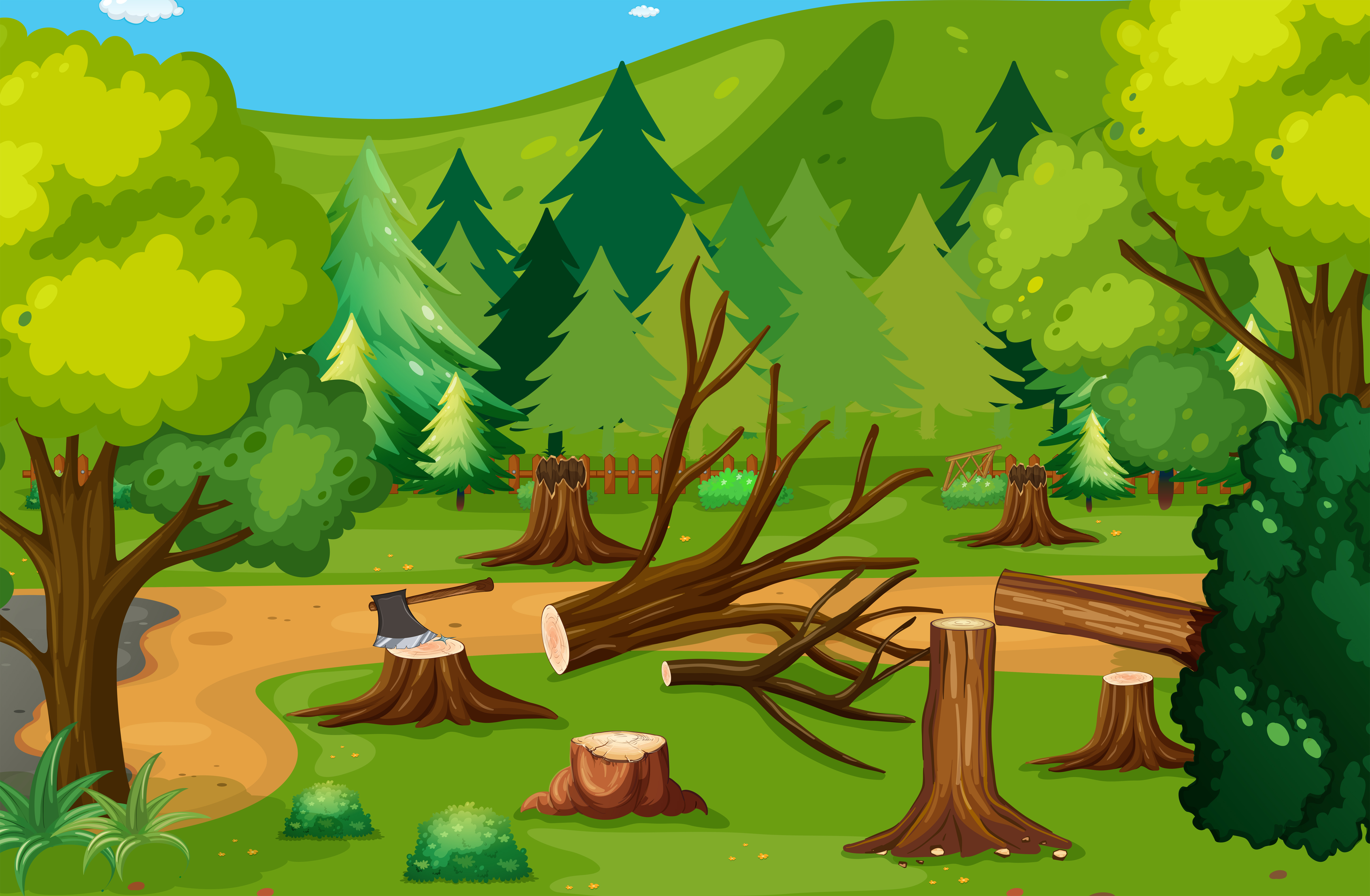 Deforestation scene with chopped woods 353135 - Download Free Vectors