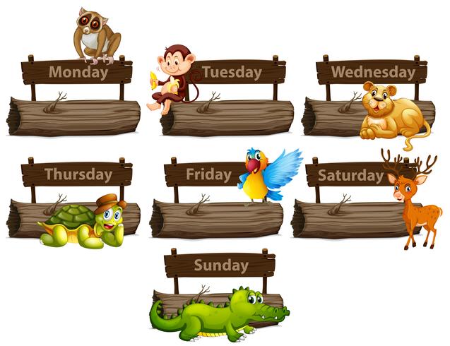 Days of the week with many animals vector