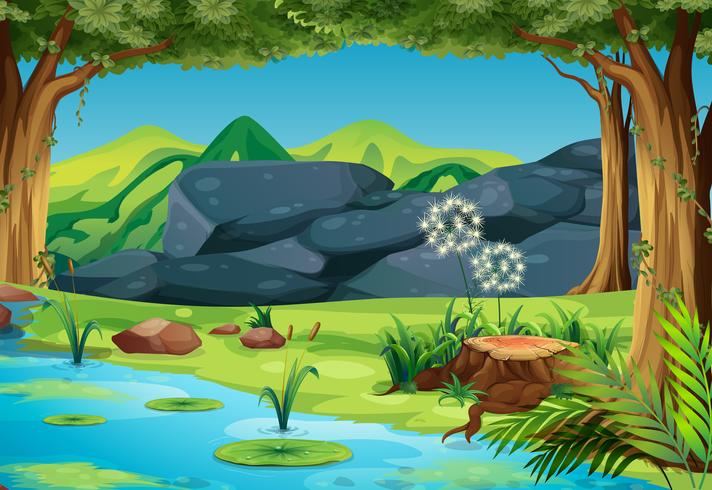 Scene with river in the forest vector