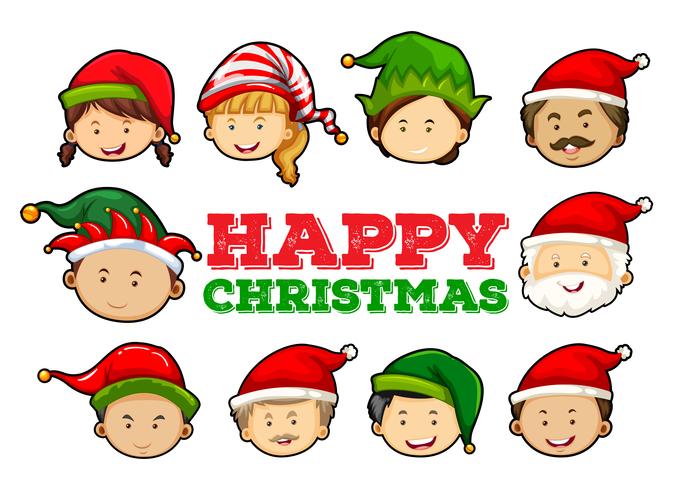 Christmas card design with people wearing party hats vector