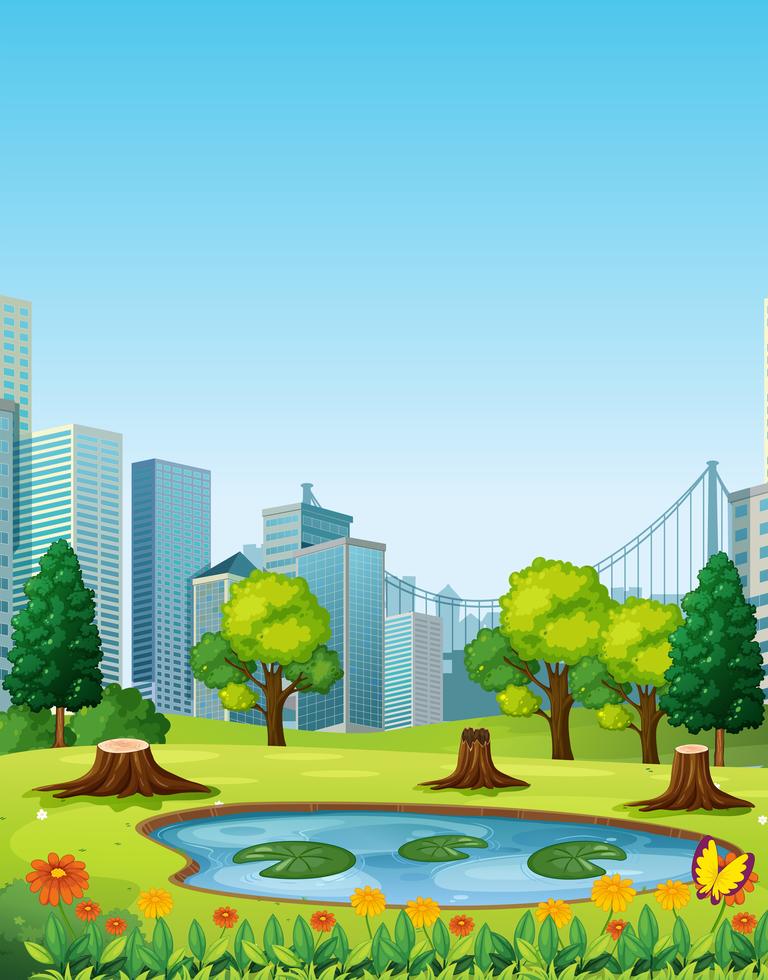 City scene with park and buildings 353381 Vector Art at Vecteezy