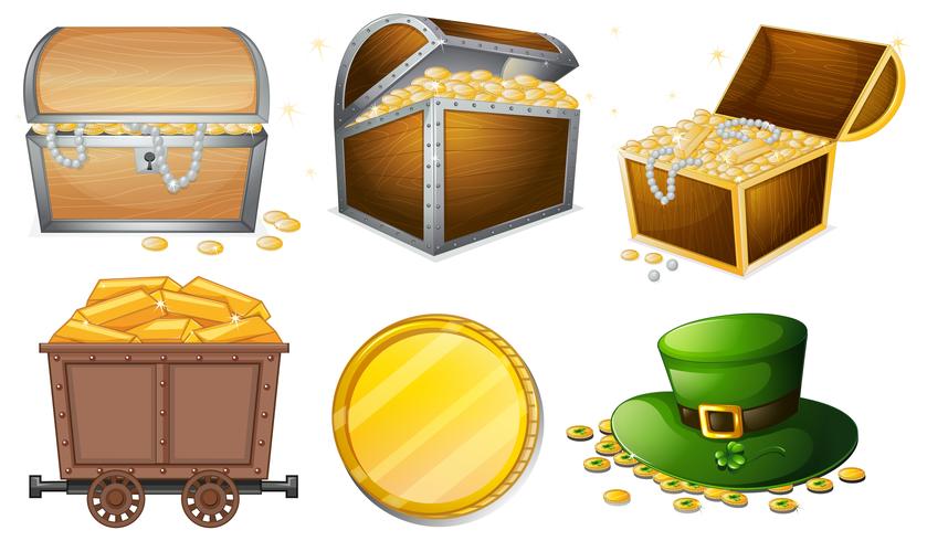 Different containers filled with gold vector