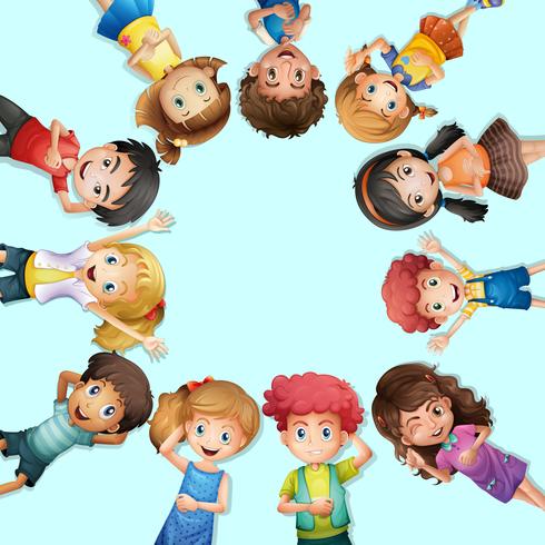 Many kids lying on the ground in circle vector