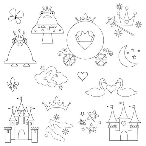 black outline princess digital stamps vector