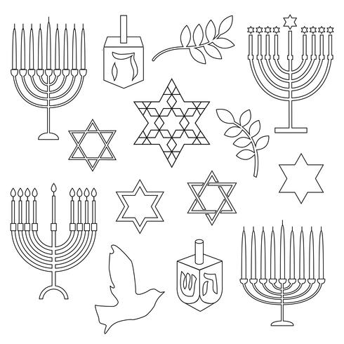 black outline Hanukkah digital stamps vector