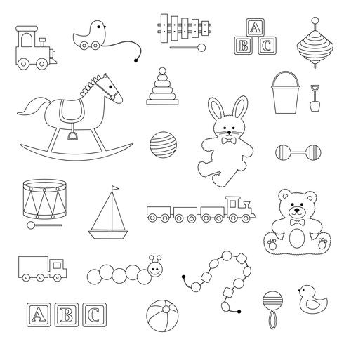 black outline baby toys digital stamps vector