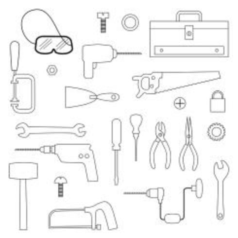 black outline tools digital stamps vector