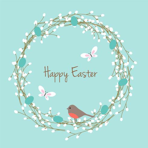 Easter wreath with robin vector