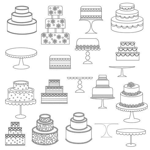 black outline cake digital stamps vector