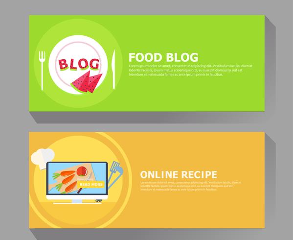 Blog de comida y banner de recetas online. vector