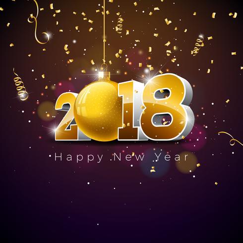 Vector Happy New Year 2018 Illustration on Shiny Lighting Background with Typography Design.