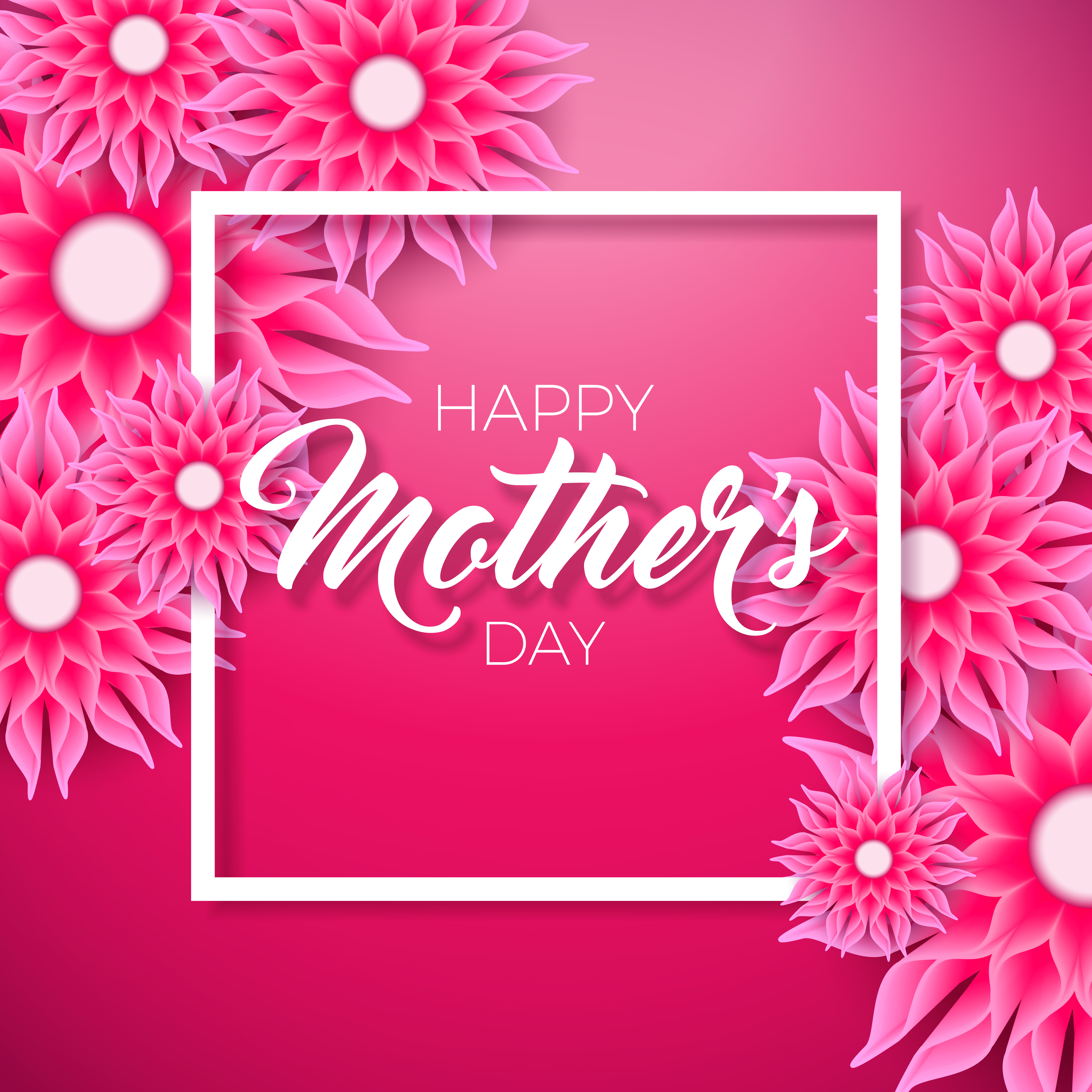  Happy  Mothers  Day  Greeting card with flower on pink background Vector 