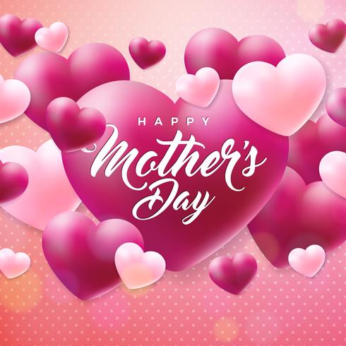 Happy Mothers Day Greeting card with hearth on pink background. Vector Celebration Illustration template with typographic design for banner