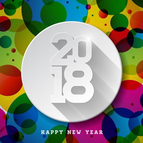 Vector Happy New Year 2018 Illustration on Shiny Colorful Background with Long Shadow Typography Design.