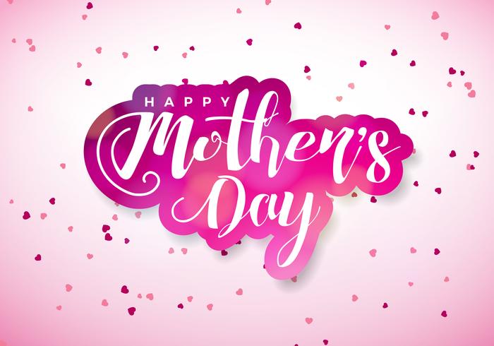 Happy Mothers Day Greeting card with hearth and typographic design on pink background. Vector Celebration Illustration template for banner, flyer, invitation, brochure, poster.