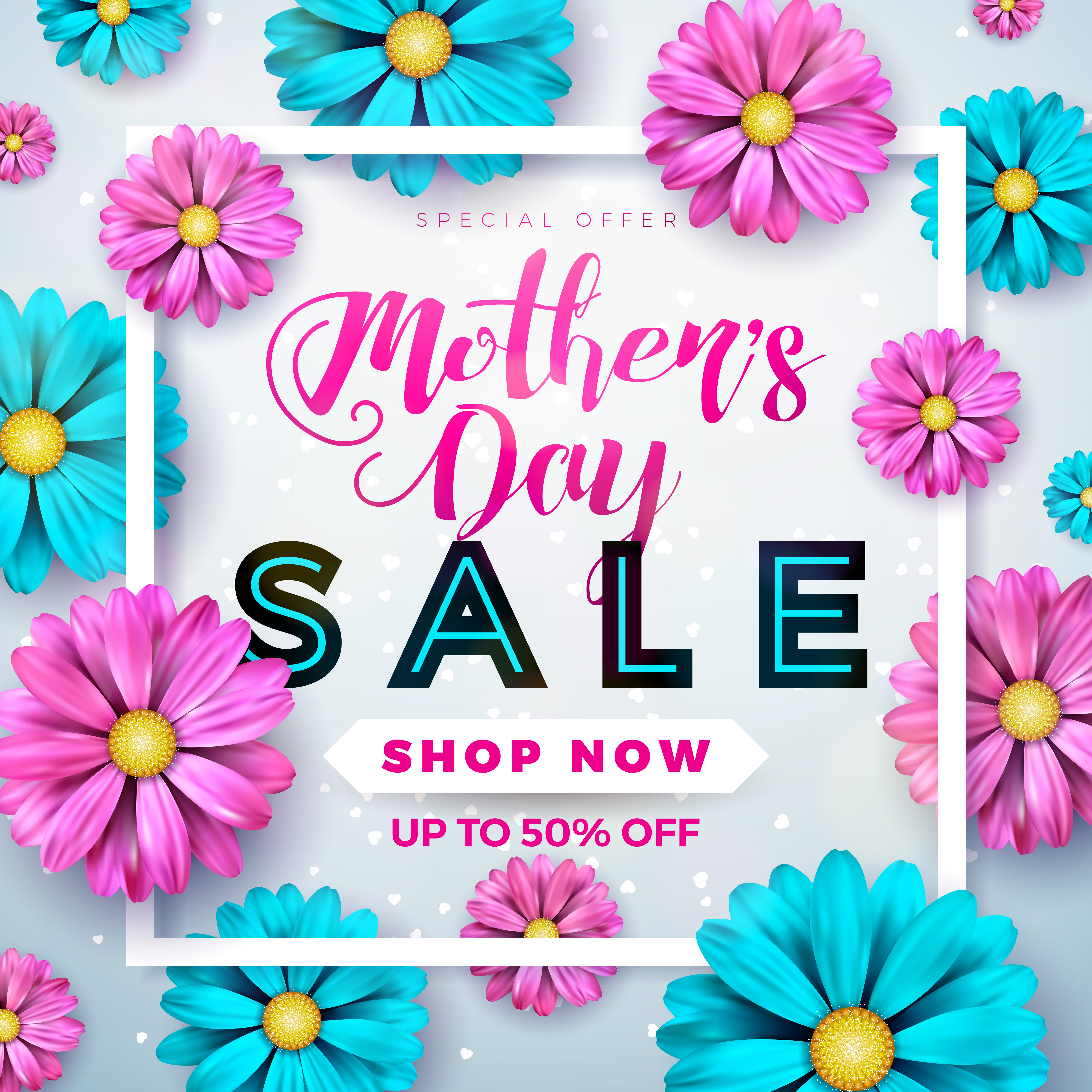Mothers Day Sale Greeting card design with flower and typographic