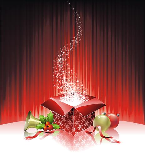 Vector Christmas illustration with gift box on red background