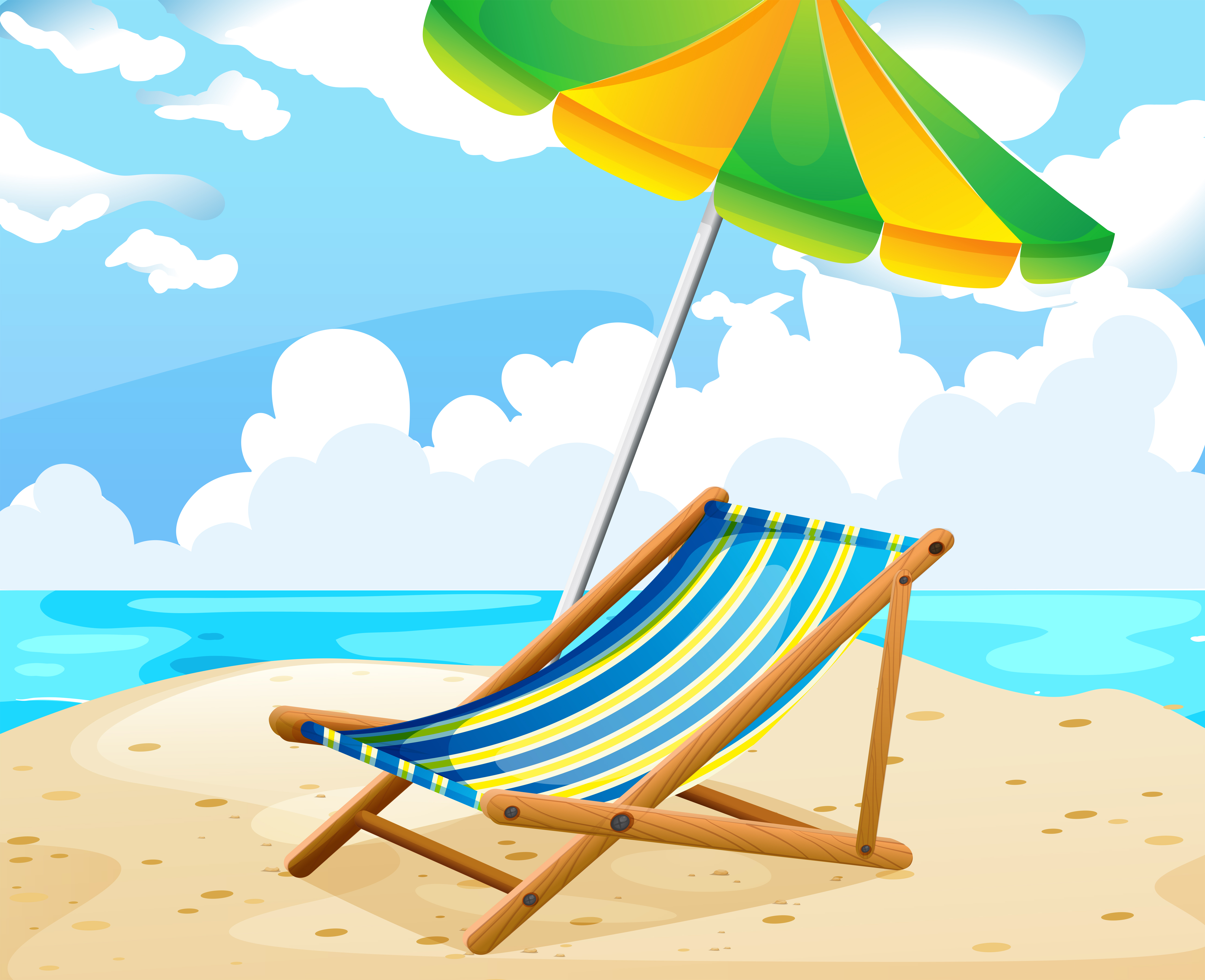 Ocean scene with seat and umbrella on the beach 357332 Vector Art at ...