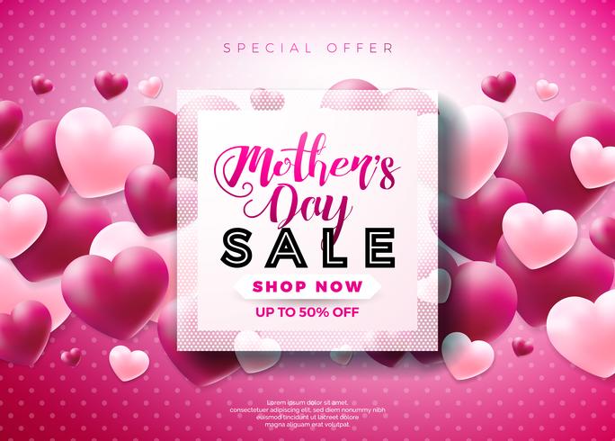 Mothers Day Sale Greeting card design with flower and typographic elements on abstract background. Vector Celebration Illustration template for banner, flyer, coupon, voucher, poster.