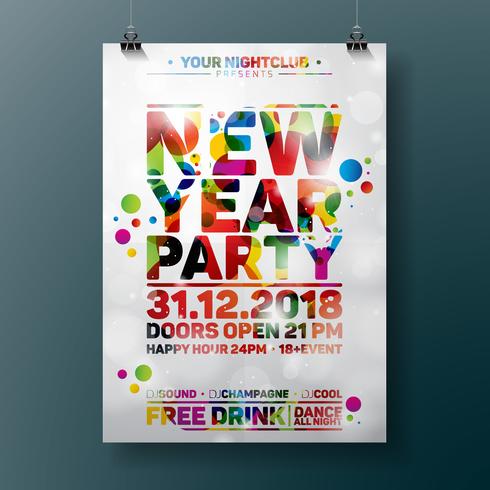 New Year Party Celebration Poster Illustration with Typography Design on Shiny Colorful Background. Vector EPS 10.