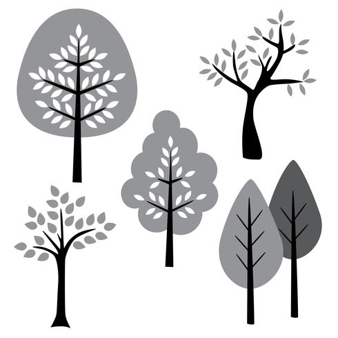 black white gray trees vector