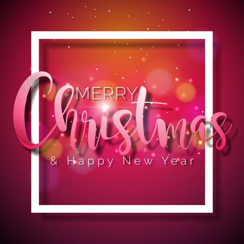 Merry Christmas and Happy New Year Illustration on Shiny Red Background with Typography and Holiday Elements, Vector EPS 10 design.