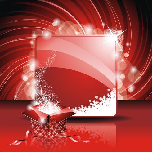 Christmas illustration with magic gift box on red background vector