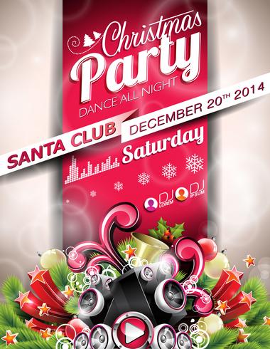 Vector Christmas Party design with holiday typographiy elements on red background.