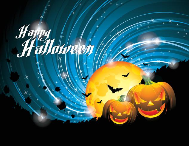 Vector Halloween Party Background with Pumpkins and Moon